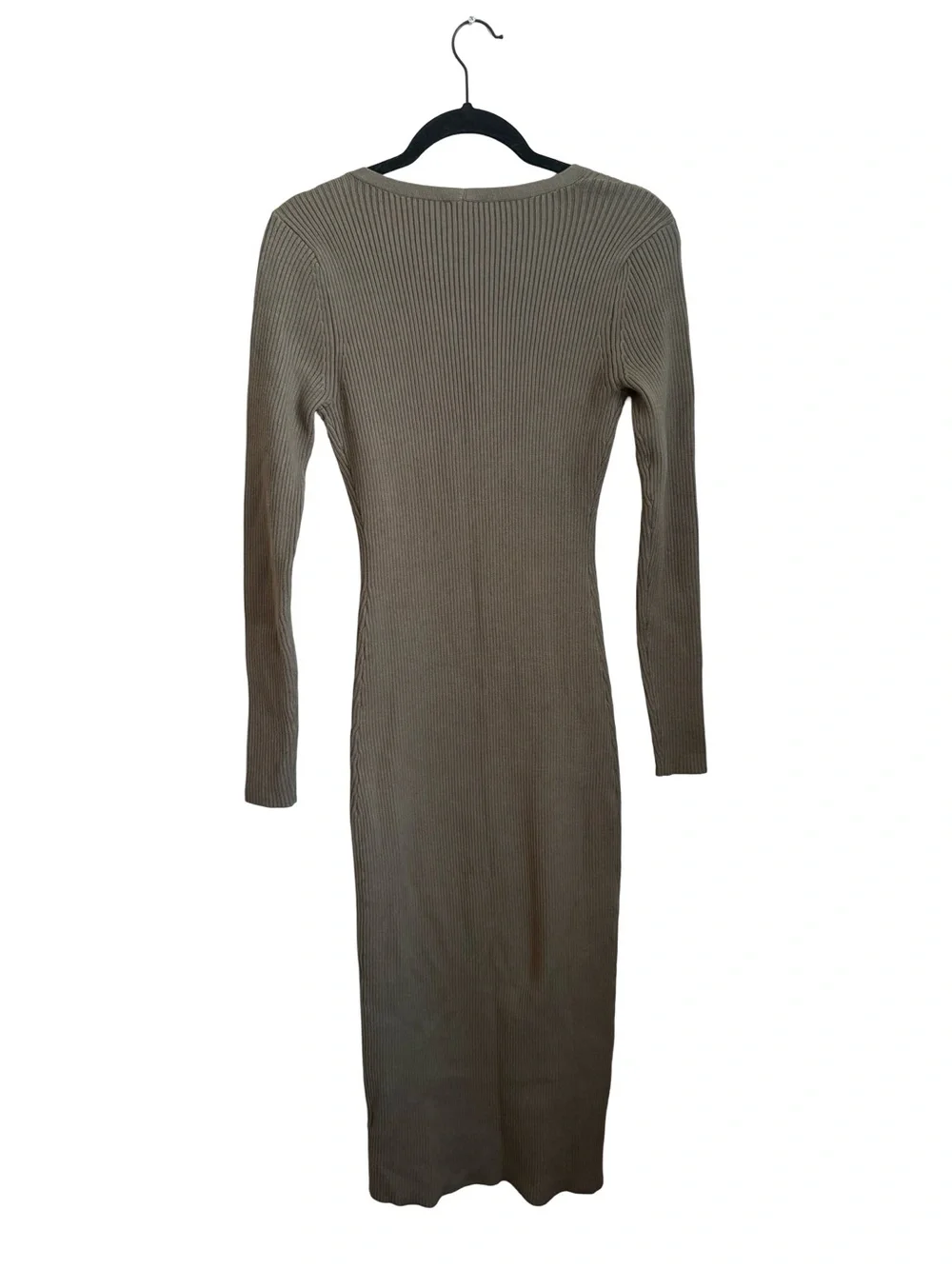 Abercrombie & Fitch Olive Green Ribbed Button Front Maxi Dress M